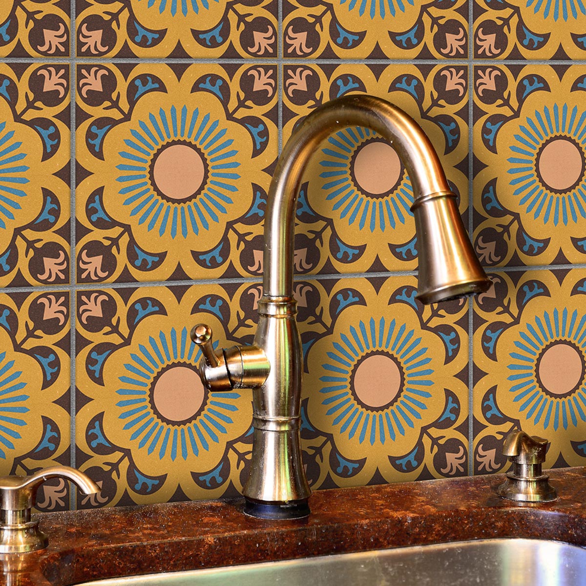 Vintage Flourish Hand Crafted Tile Stickers | Peel and Stick Tile Stickers for Kitchen Bathroom Floor and Wall | Removable