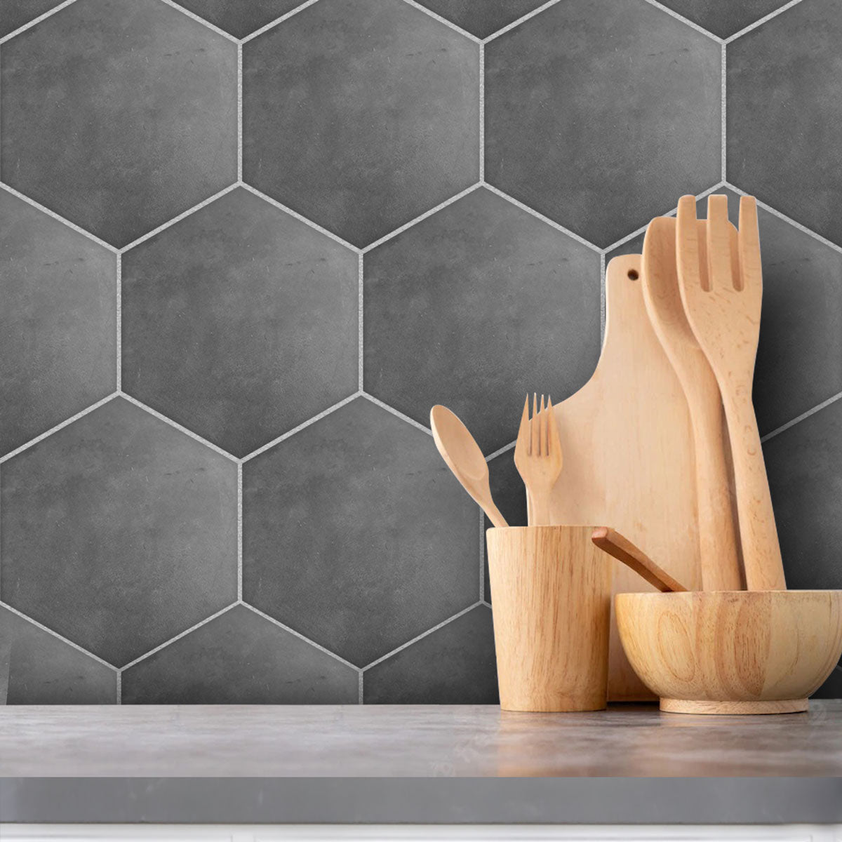 Dark Gray Hexagon Peel and Stick Floor Tile Stickers | Kitchen, Bathroom, Backsplash, Wall Tile Vinyl Decals | Free Shipping