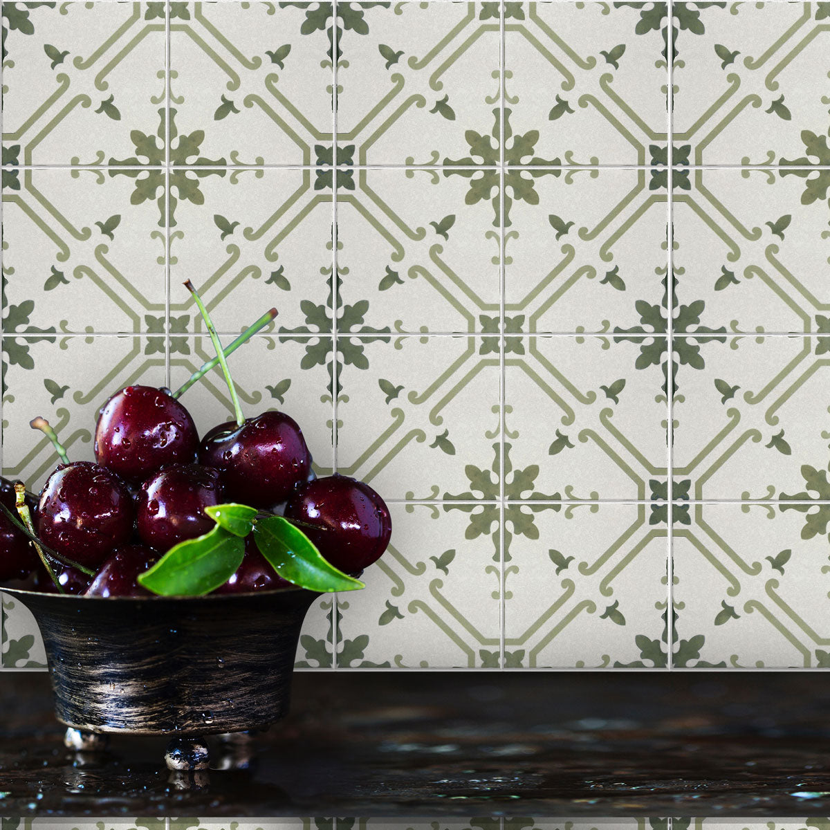 Porcelain Olive Green Tile Stickers | Peel and Stick Kithcen, Bathroom Wall Hand Crafted Tile Decals | Removable Tile Stickers