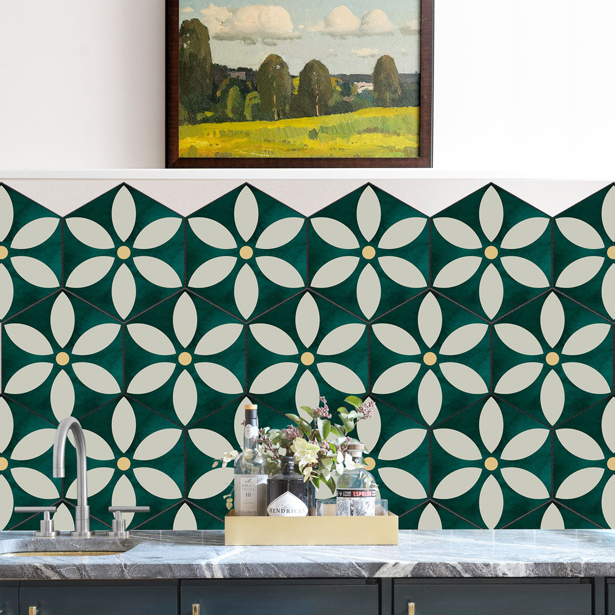 Moss Green Hexagon Peel and Stick Tile Stickers | Kitchen Bathroom Backsplash Tile Decals | Antiskid Floor Tile Stickers