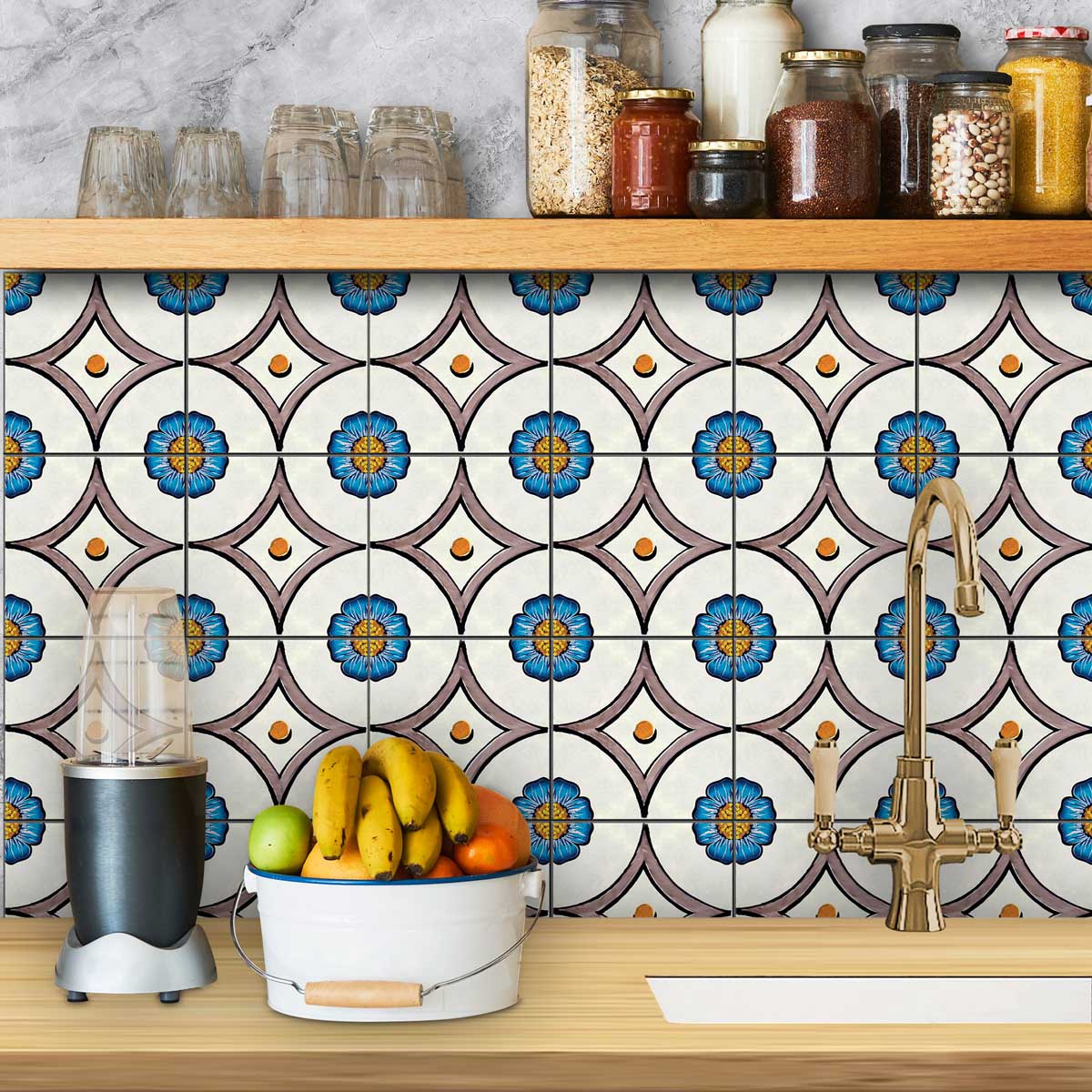 Peel and Stick Hand Crafted Floral Wall Tile Decals | Bathroom Kitchen Floor Tiles Stickers | Removable & Waterproof | Easy to Apply