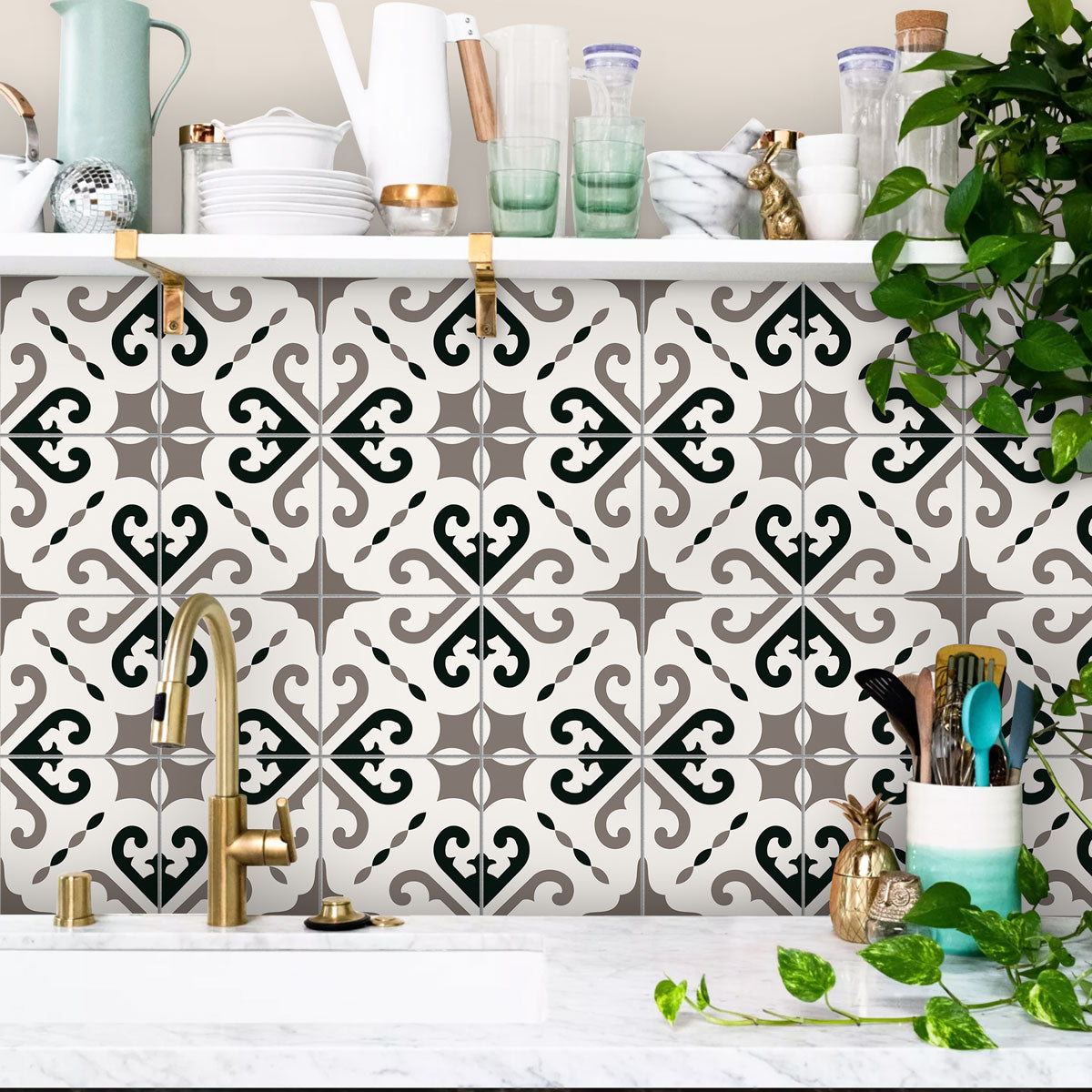 Derby Grey Porcelain Kitchen Tiles Stickers | Waterproof | Peel and Stick Kitchen, Bathrooms Tile Vinyl Decals | Free Shipping