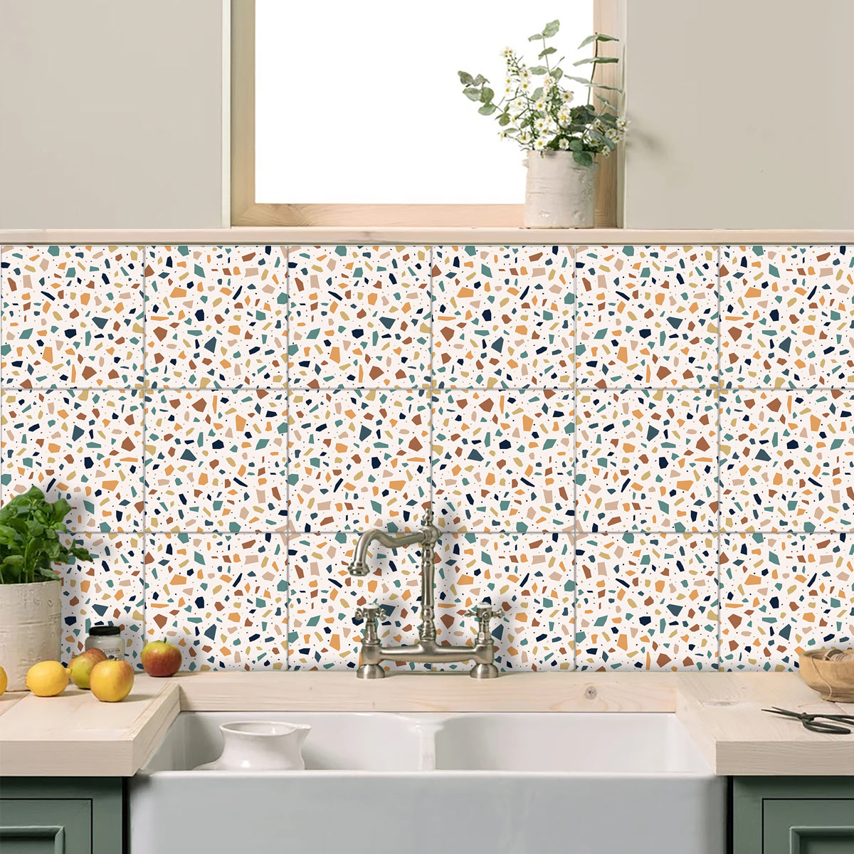 Colorful Terrazzo Mosaic Tile Stickers | Peel and Stick Kitchen Bathroom Wall Tile Vinyl| Antiskid Floor Tile Sticker | Removable