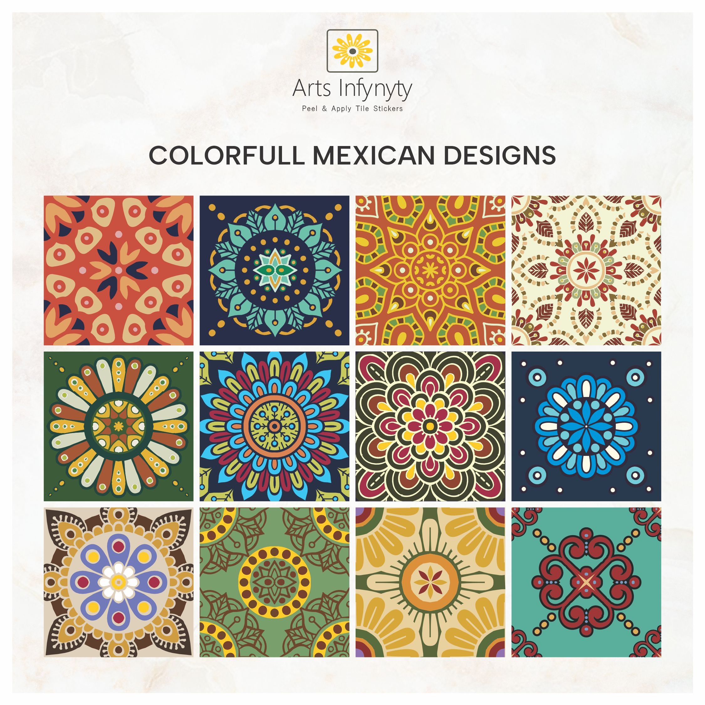 Colorful Mexican Talavera Peel and Stick Tile Stickers | Kitchen Bathroom Wall Backsplash Tile Vinyl | Removable | Free Shipping