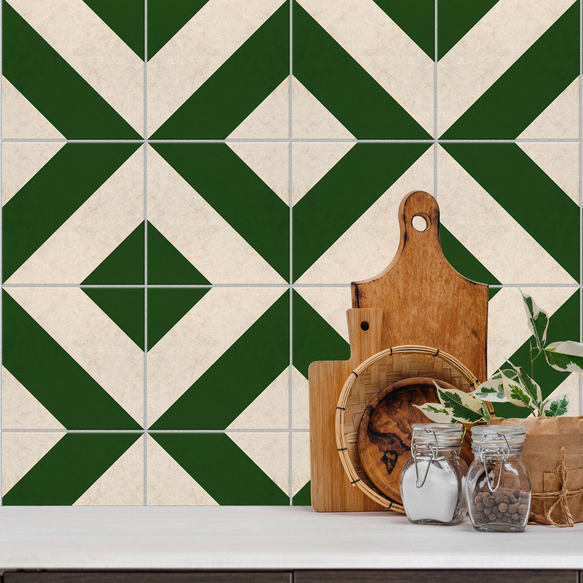 Peel and Stick Heritage Green Tile Stickers | Backsplash Tile Vinyl Decals for Kitchen Bathroom & Wall | Antiskid Floor Tile Stickers