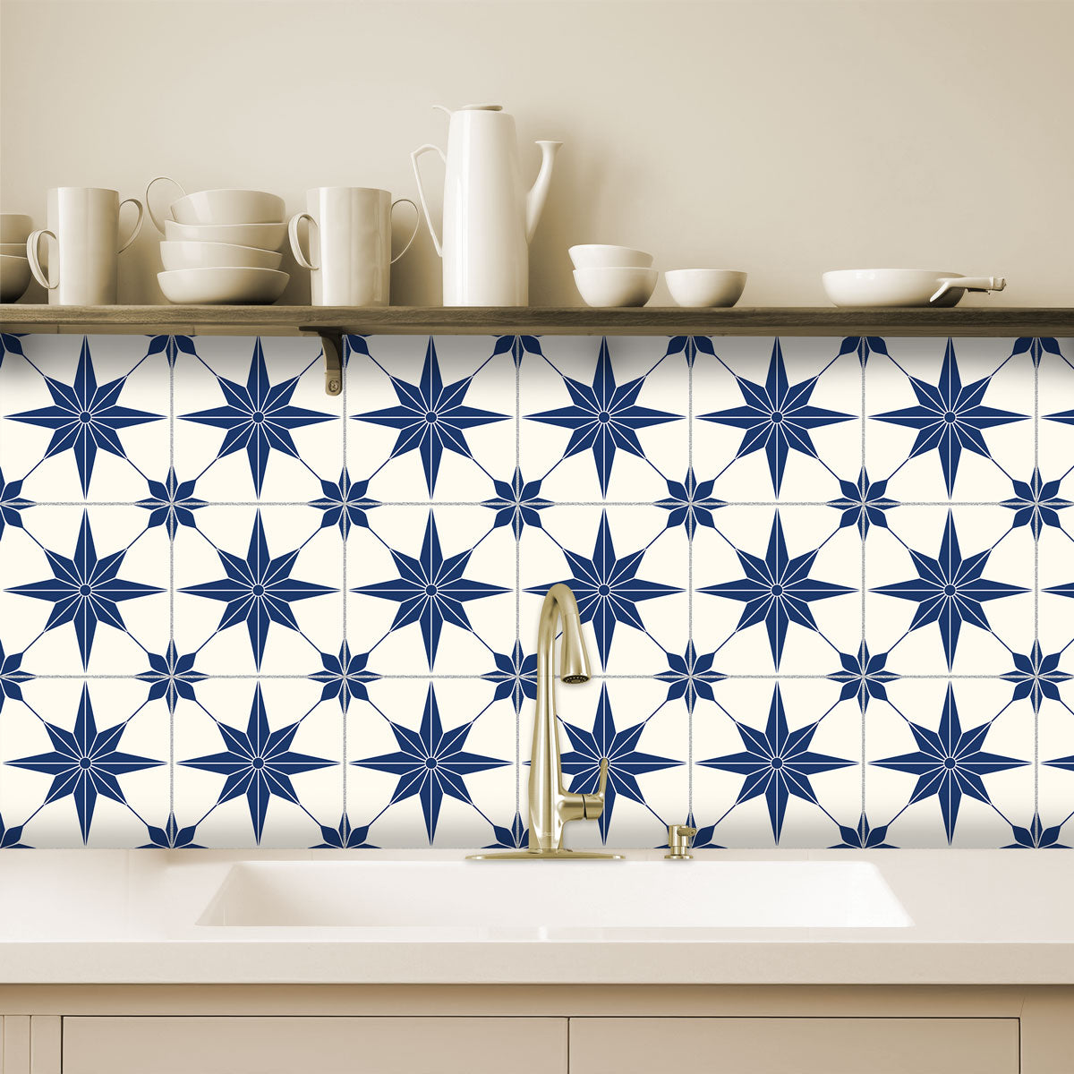 Peel and Stick Blue Star Tile Stickers | Vinyl Floor Tiles Vinyl | Removable Kitchen Backsplash Tile Stickers | Free Shipping