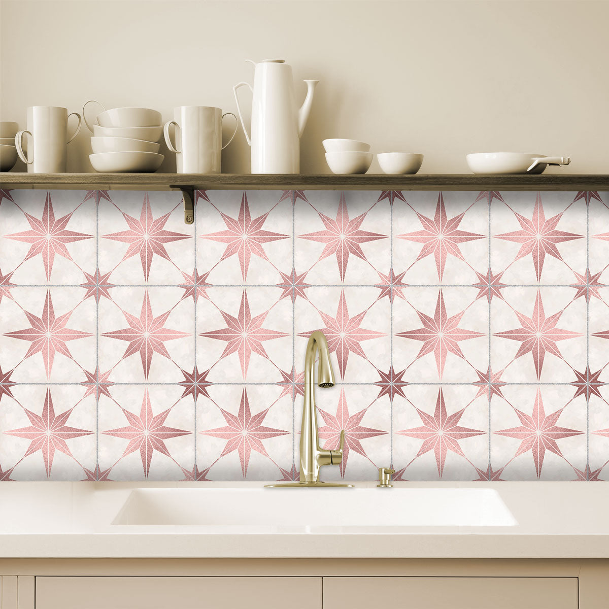 Majolica Moroccan Tile Vinyl Decals | Peel & Stick Kitchen, Bathroom Backsplash Tile Stickers | Antiskid Floor Tile Vinyl