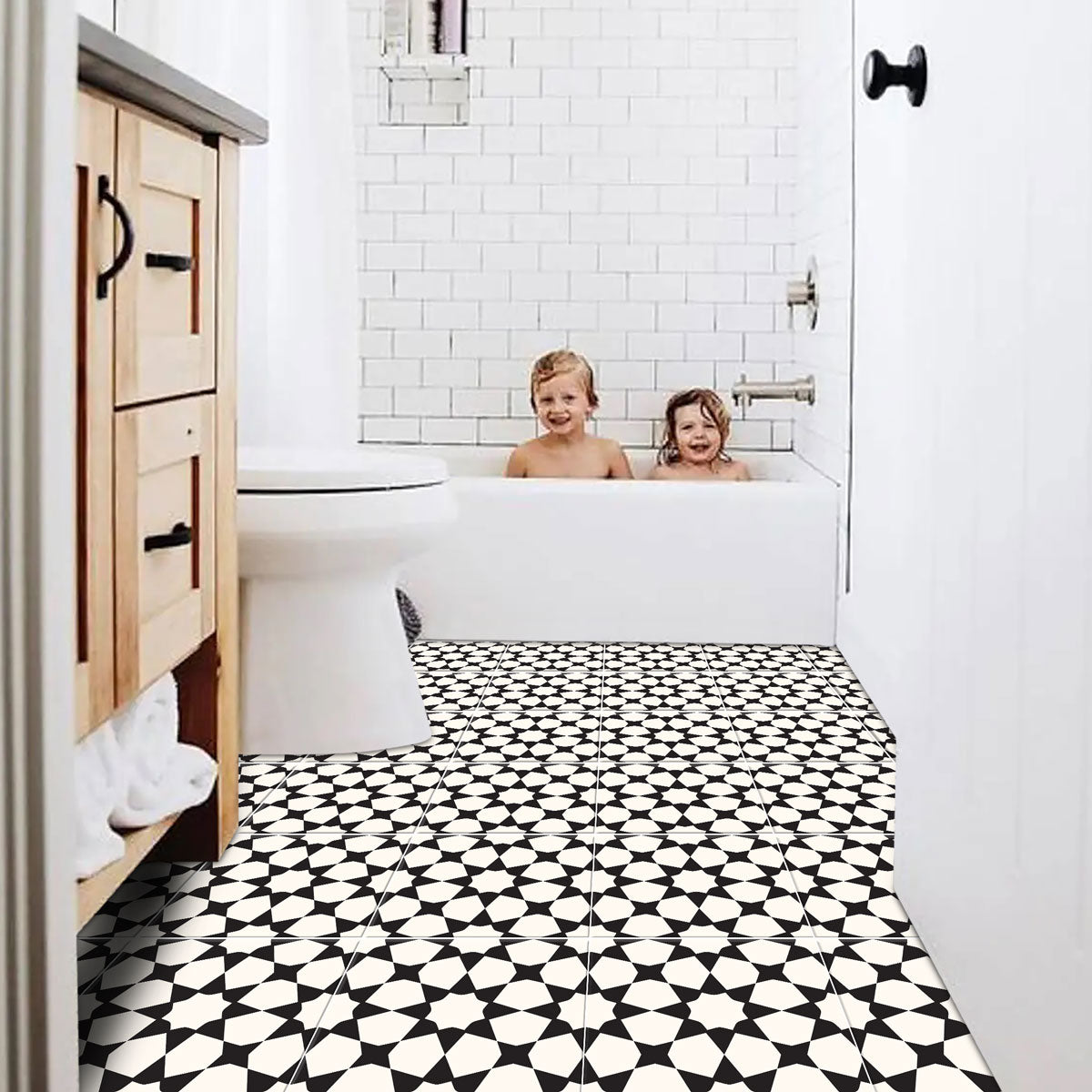 Classic Seamless Black Pattern Tile Vinyl | Peel and Stick Tiles Decal for Wall Bathroom Kitchen Floor | Removabl | Free Shipping