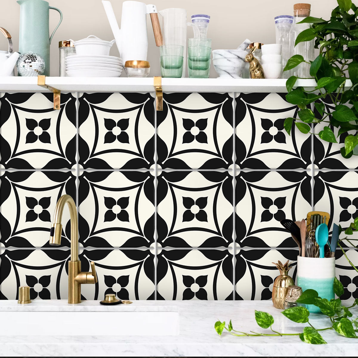 Classic black and Ivory Backsplash Decals | Kitchen, Bathroom, Floor and Wall Peel and Stick Tile Stickers| Free Shipping