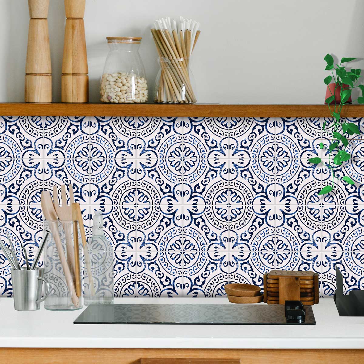 Peel and Stick Dark Blue Classic Traditional Mexican Tile Decals | Kitchen, Bathroom Floor Wall Tile Decals | Free Shipping