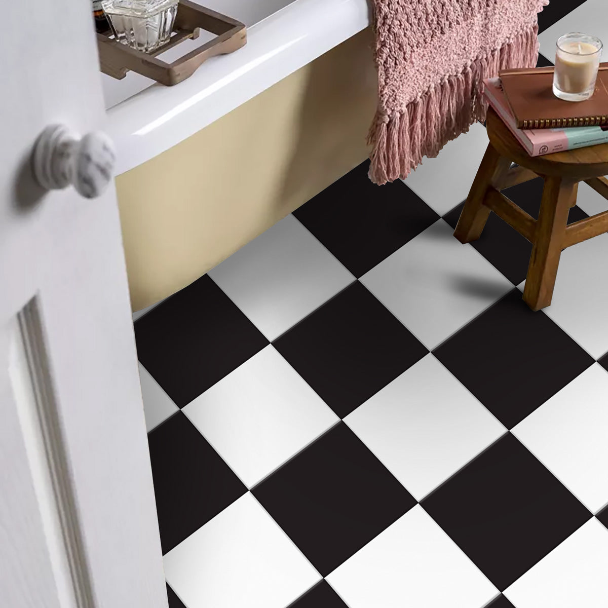 Black and White Checkered Kitchen Floor Tile Decals | Peel and Stick Tile Stickers for Kitchen Bathroom, Wall Tile Stickers