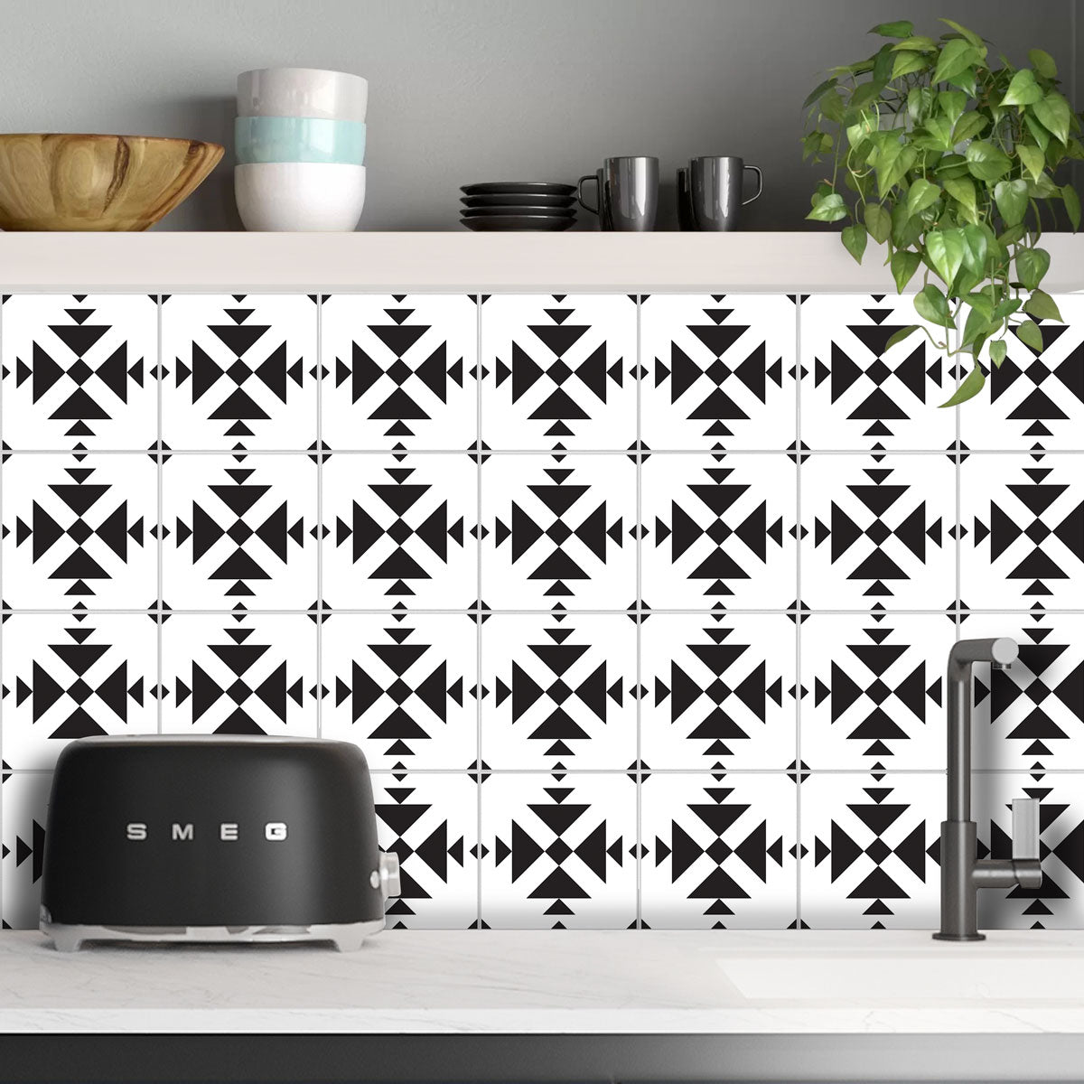 Black and White Floor Tile Stickers | Peel and Stick Kitchen, Bathroom, Wall Backsplash Tile Stickers | FREE SHIPPING!