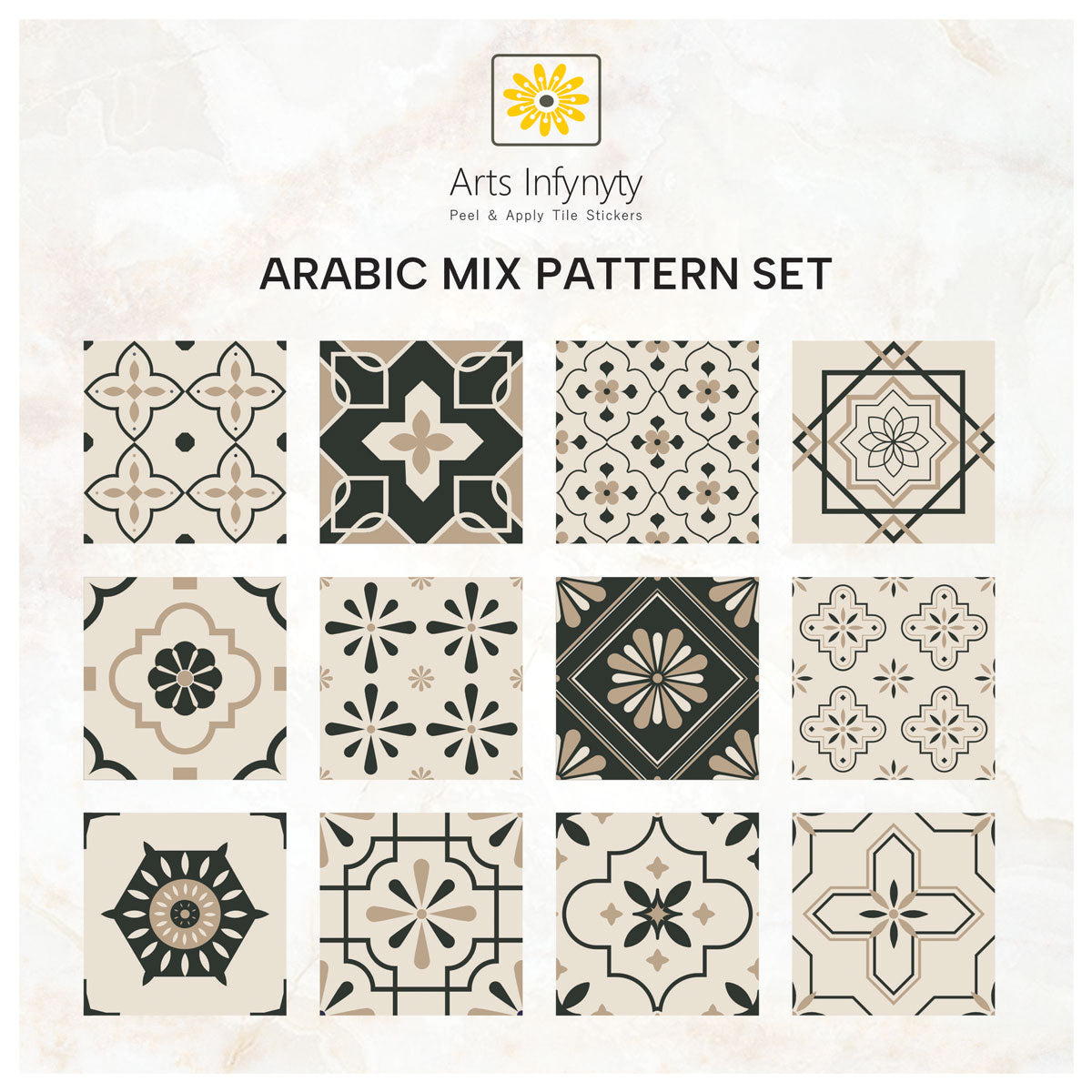 Peel and Stick Arabic Kitchen Tile Stickers | Hand Crafted Tile Stickers for Bathroom, Floor and Wall | Removable | Free Shipping