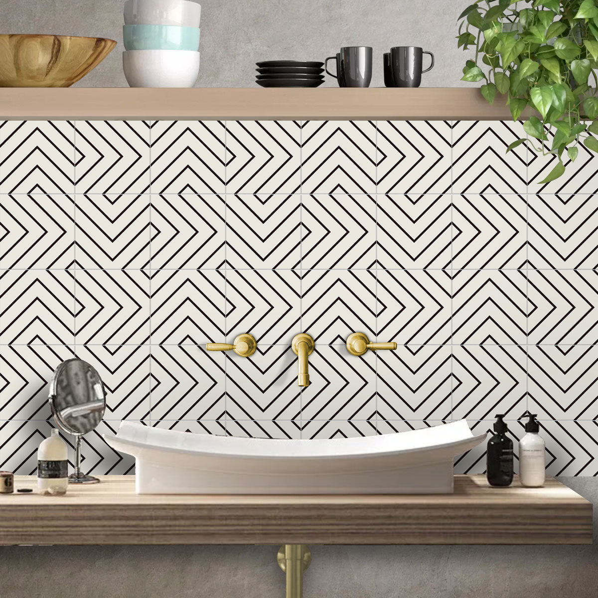 Upgrade with Peel and Stick Tile Stickers | White Black Seamless Design | Bathroom Kitchen Wall Floor Tile vinyl Decals