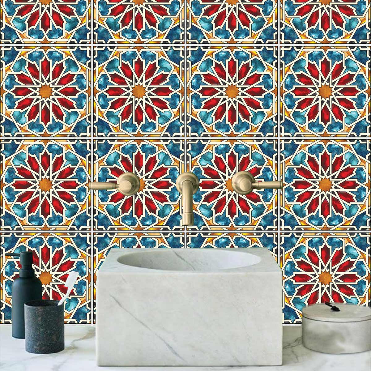 Starburst Seamless Tile Stickers | Peel and Stick Backsplash Tile vinl | Antiskid Floor Tile Vinyl Decals | Removable | FREE SHIPPING