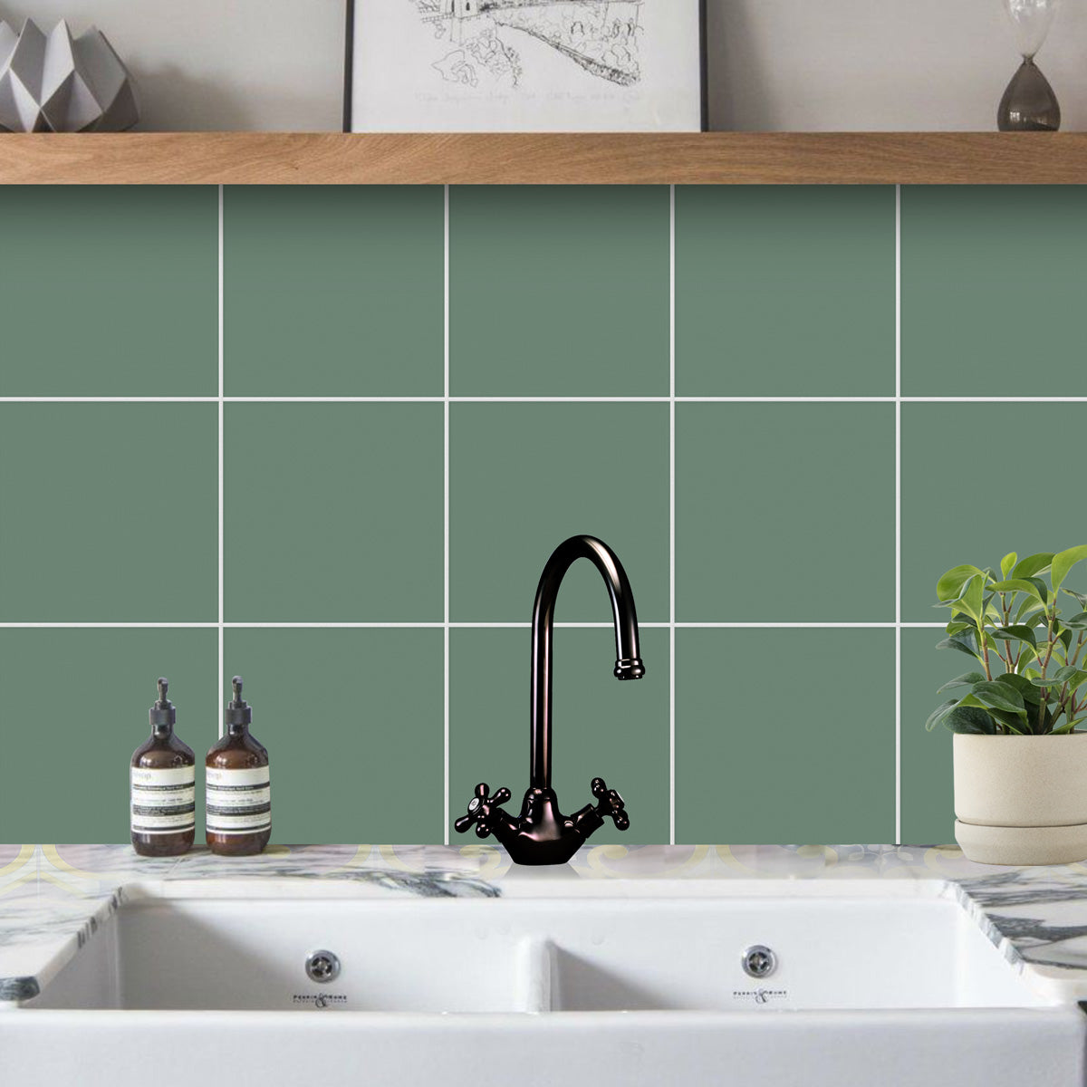 Dark Lime Green Floor Tile Stickers | Peel and Stick Kitchen, Wall & Bathroom Tile Stickers | Removable | FREE SHIPPING!