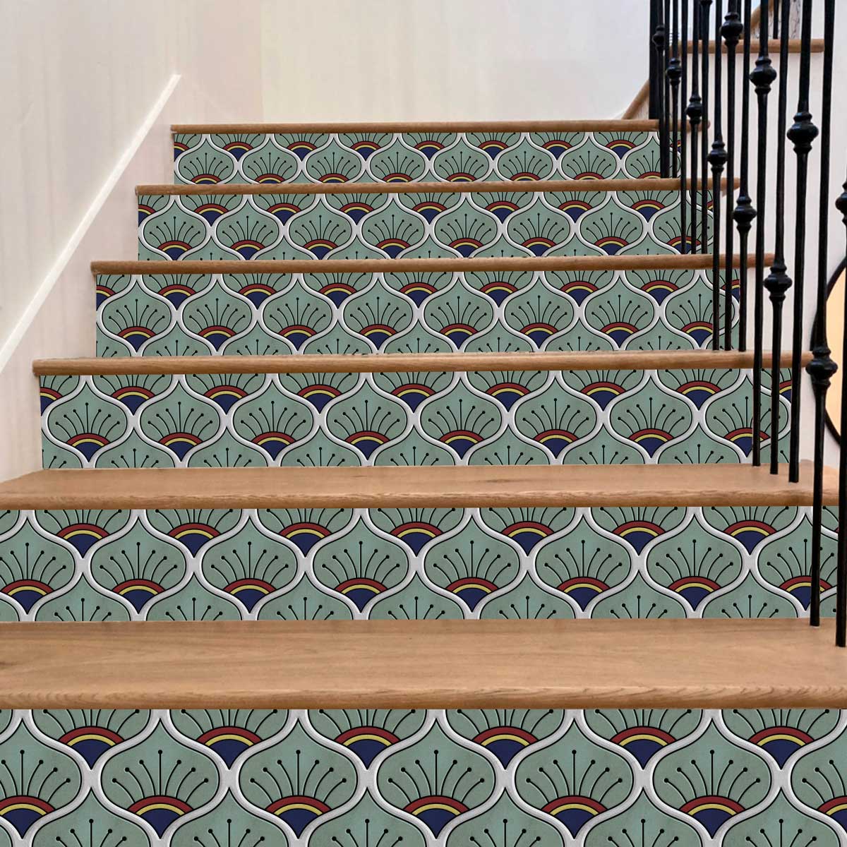 Peacock Hand Painted Peel and Stick Stair Decal | Waterproof and Easy to Trim | Extra long 49" length DIY Home Décor
