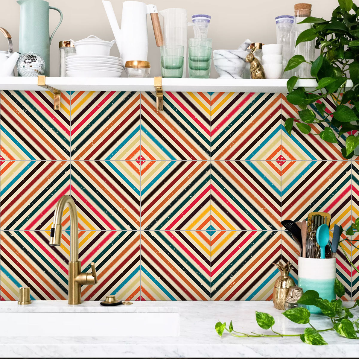 Retro Colorful Wall Tile Decals | Peel and Stick Tile Stickers for Kitchen, Bathroom, Wall & Floor | Removable | Free Shipping