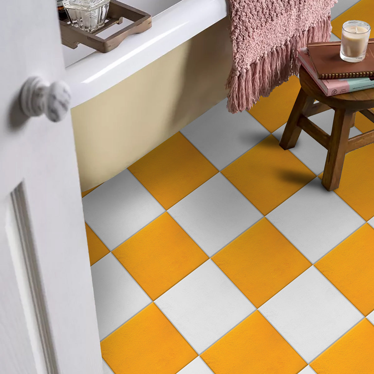 Yellow and Off-White Texture Backsplash Tile Decals | Peel and Stick Kitchen Bathroom Wall and Antiskid Floor Tile Stickers