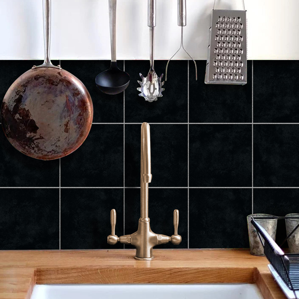 Black Texture Tile Stickers | Kitchen &amp; Bathroom Backsplash Tile Vinyl | Antiskid Floore Tile Decals | Free Shipping