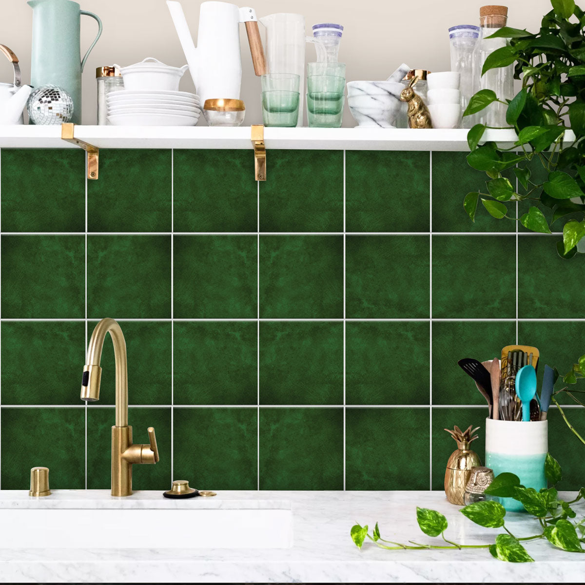 Green Texture Floor Tile Stickers | Peel and Stick Kitchen Bathroom Wall Backsplash Tile Stickers | Removable | Free Shipping