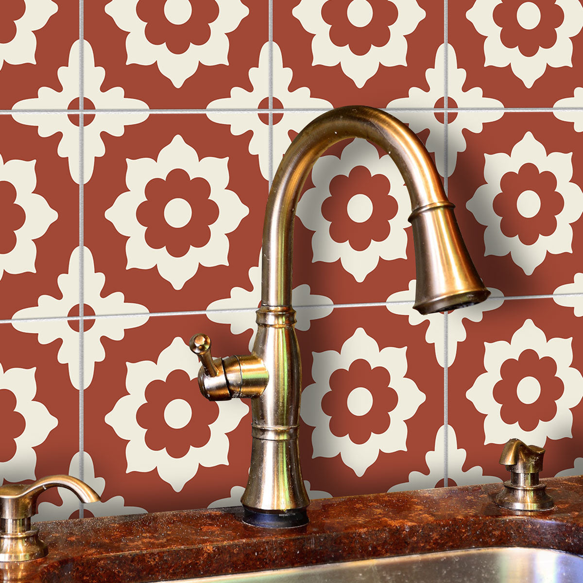 Moroccan Encaustic Terracotta Peel and Stick Floor Tile Stickers | Kitchen, Bathroom Backsplash | Removable | Free Shipping