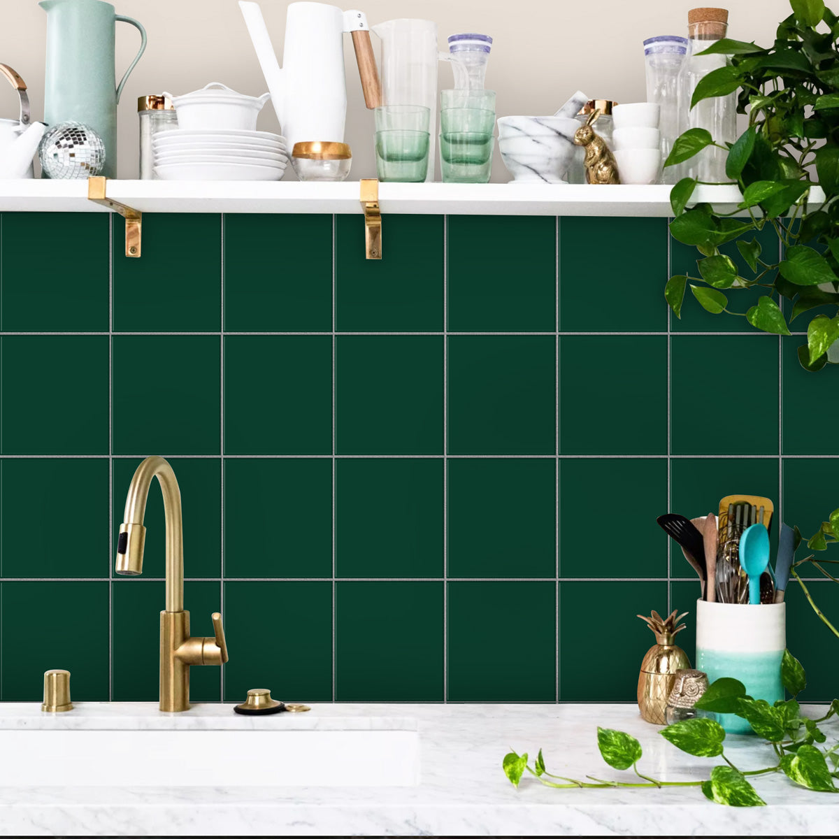 Peel and Stick Green Floor Tile Stickers | Bathroom Kitchen Backsplash Tile Vinyl | Antiskid Floor Tile Stickers | Free Shipping