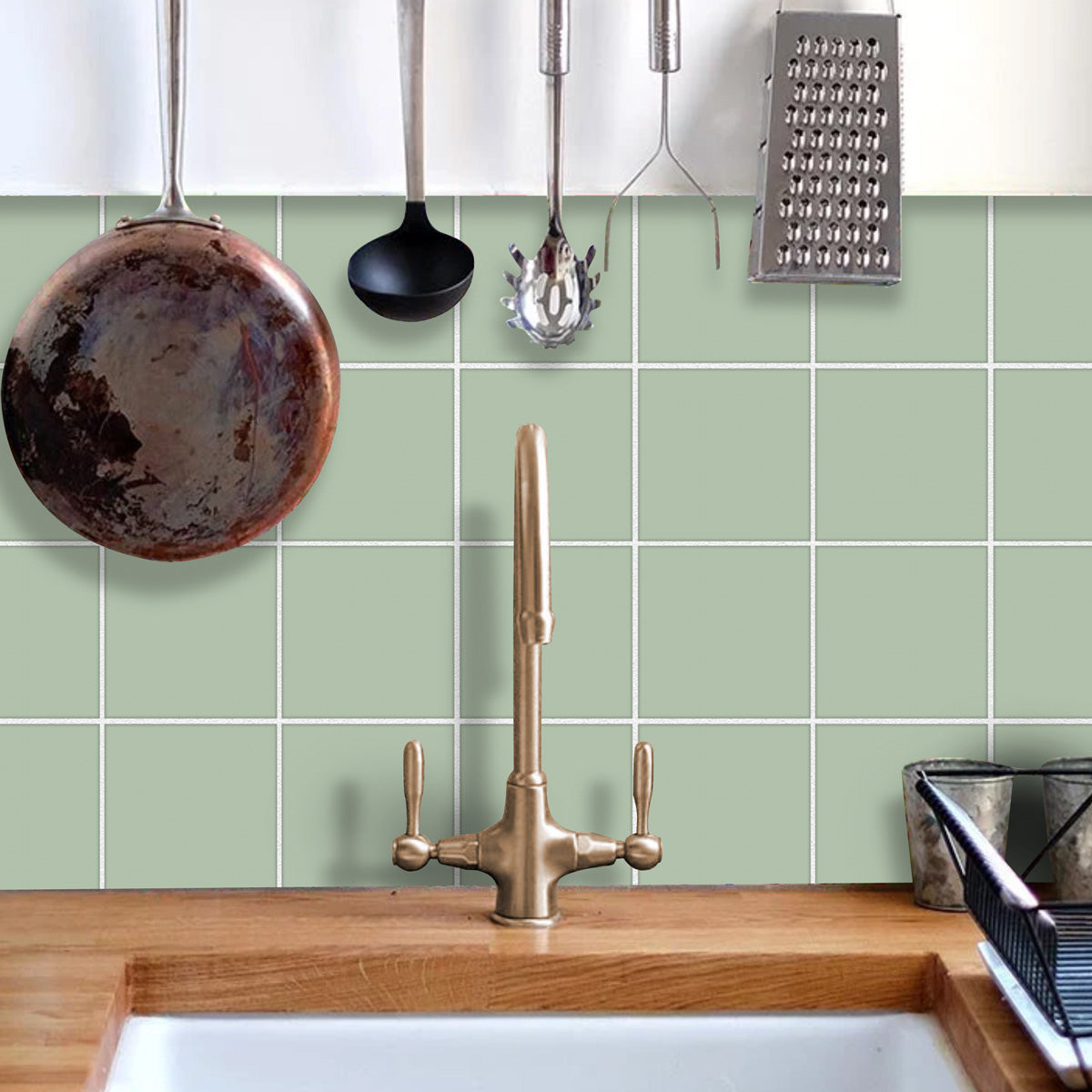 Teresa's Green Floor Tile Stickers | Peel and Stick Tile Decal for Kitchen, Wall, Bathroom | Antiskid Floor Tile Stickers