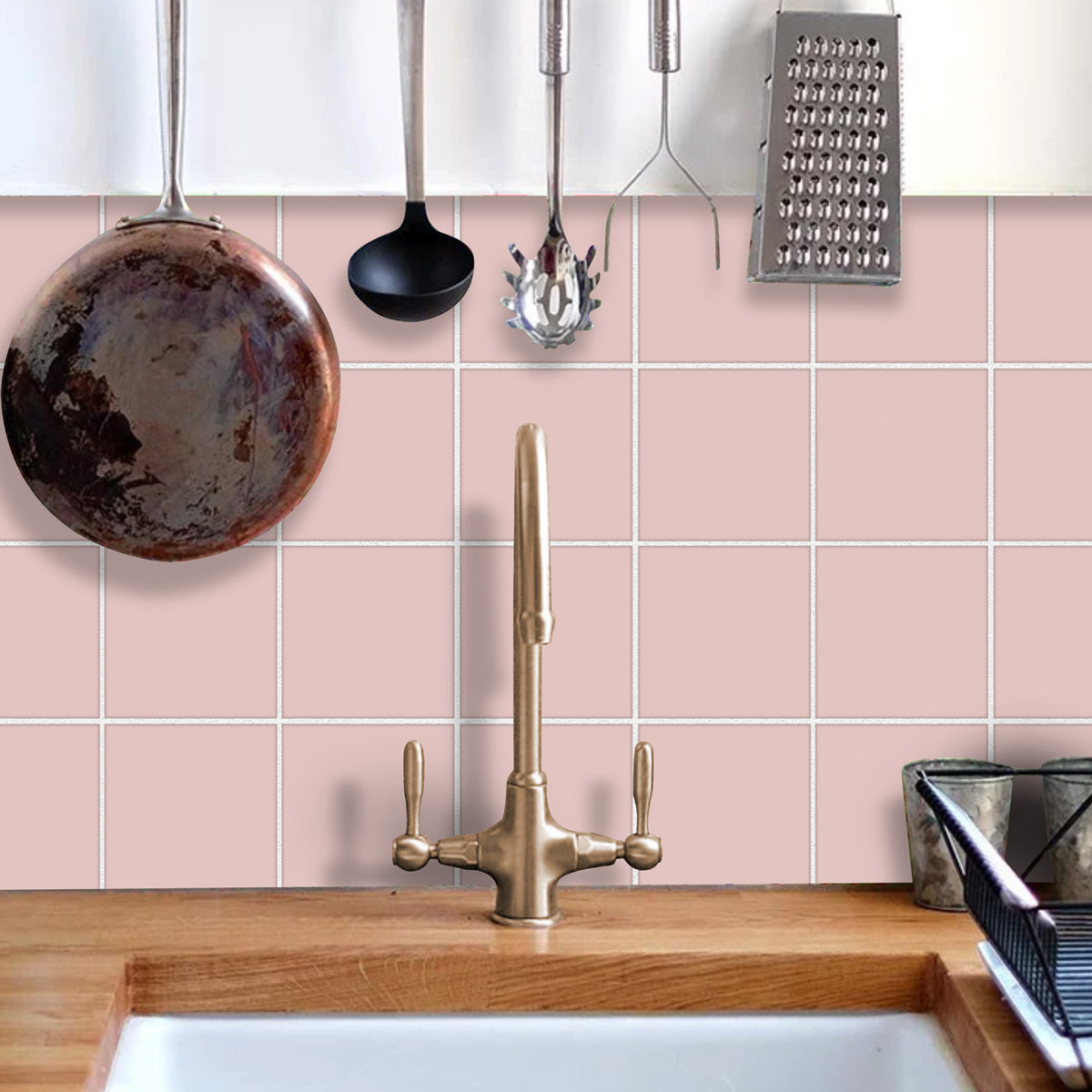 Pearl Pink Peel and Stick Floor Tile Stickers | Kitchen Bathroom Tile Vinyl | Antiskid Floor Tile Stickers | Free Shippping