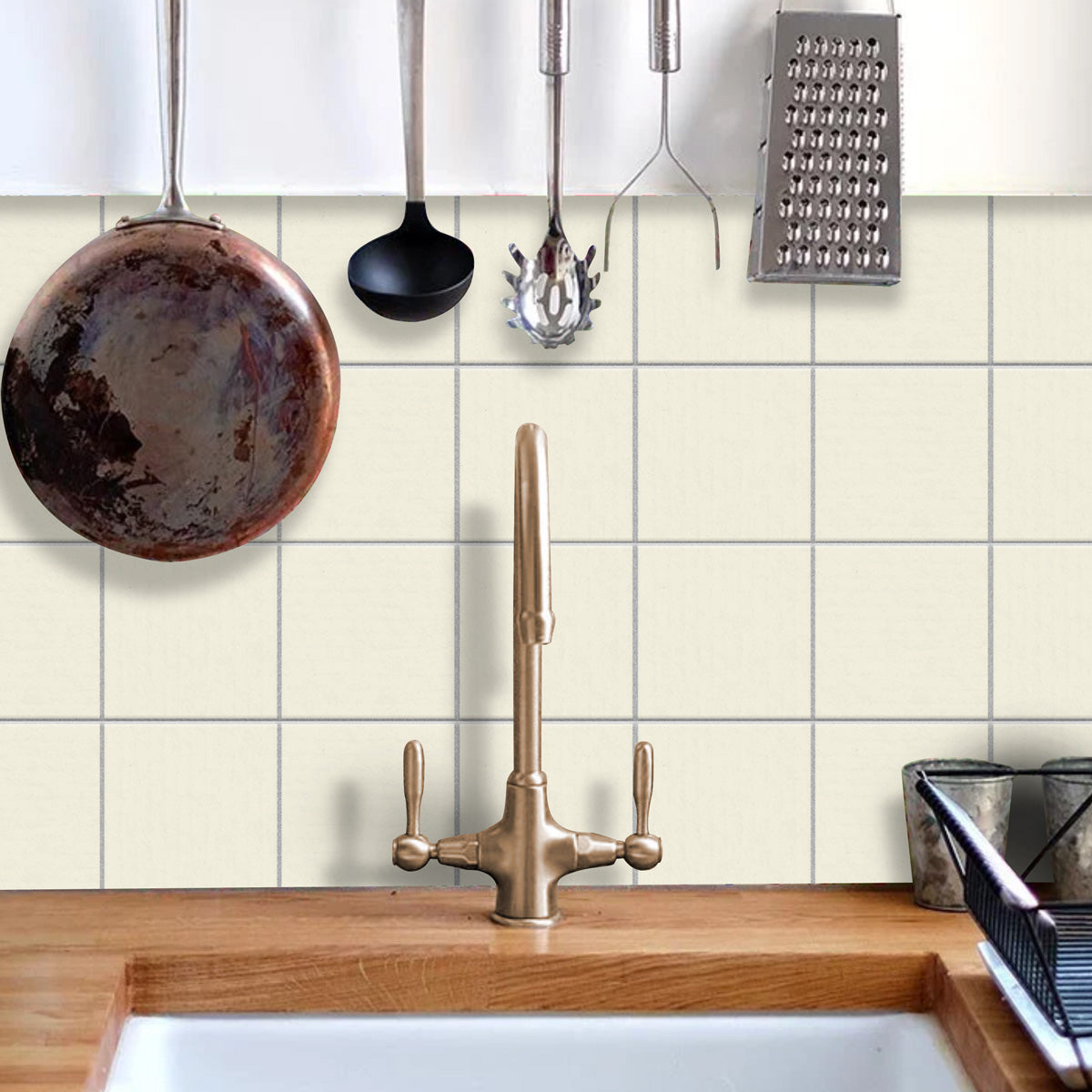 Peel and Stick Ivory Texture Tile Stickers | Backsplash Kitchen, Bathroom & Wall Tile Vinyl Decals |  Antiskid Floor Tile Stickers