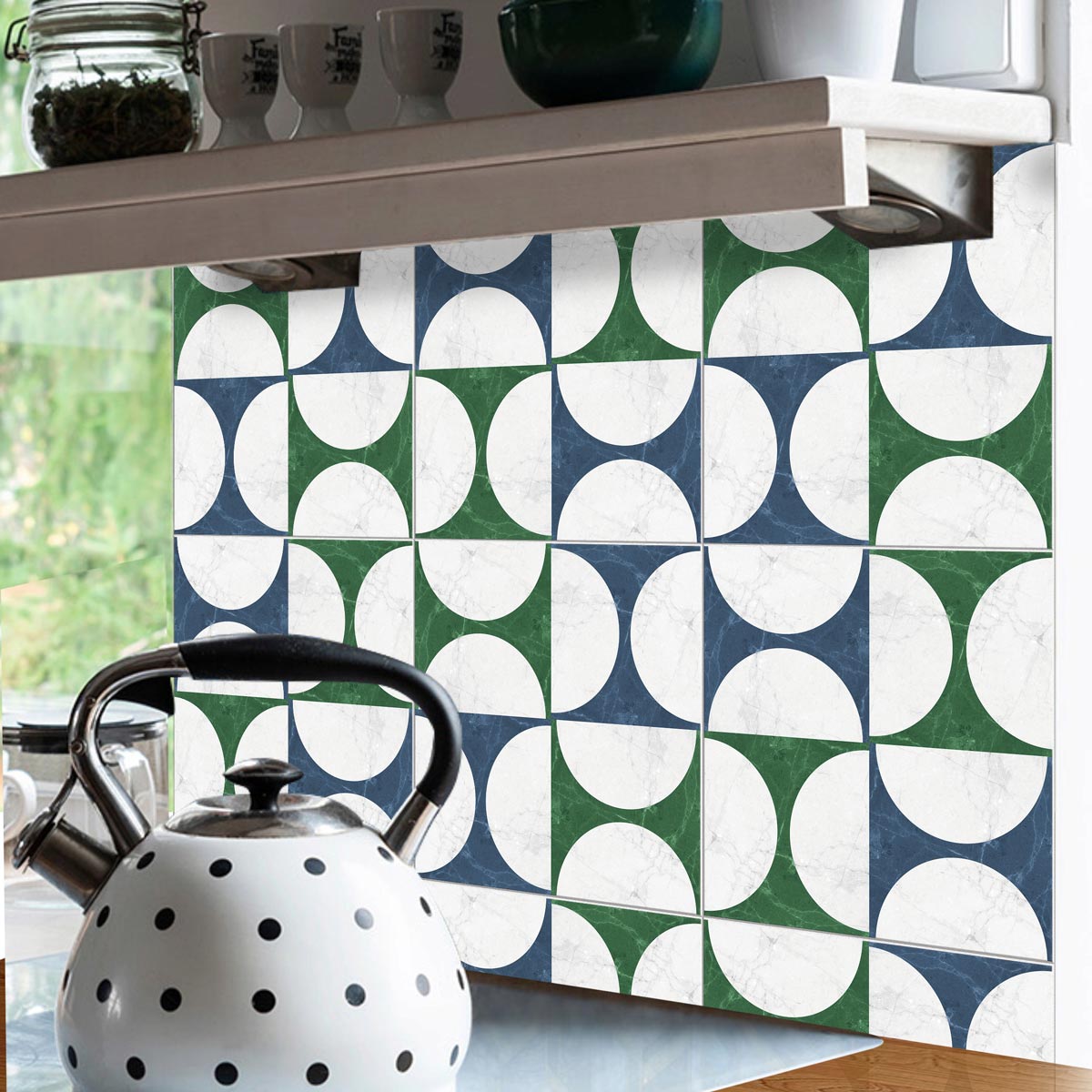 Marble Semicircle Duo Tile Stickers | Peel and Stick Kitchen, Bathroom, Wall Backsplash Tile Vinyl | Antiskid Floor Tile Stickers