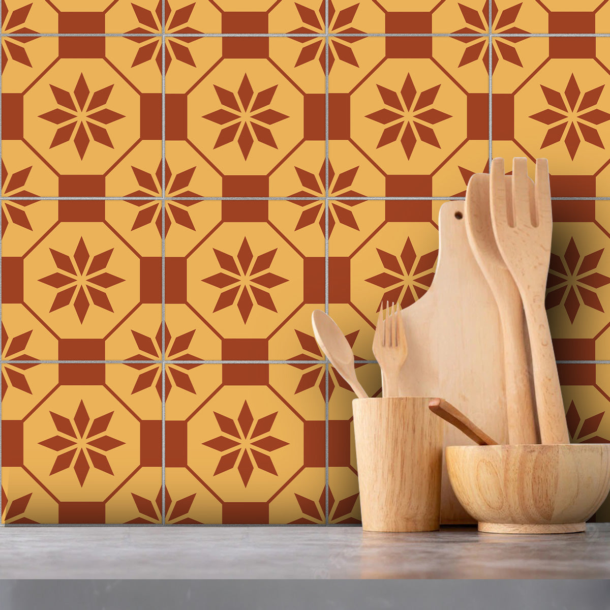 Retro Floral Kitchen Backsplash Tile Stickers | Peel and Stick Kitchen Bathroom Wall Tile Decals | Antiskid Floor Tile Stickers