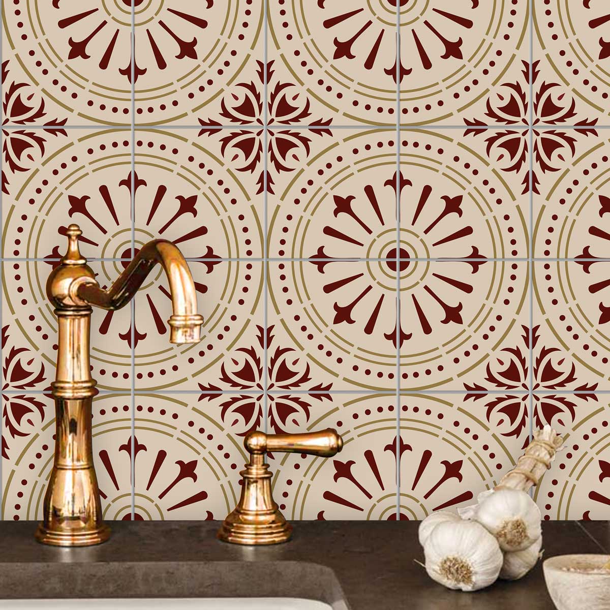 Italian Chiave Tile Stickers | Antiskid Tile Sticker for  Bathroom Floor | Peel and Stick Kitchen Wall Backsplash Tile Vinyl