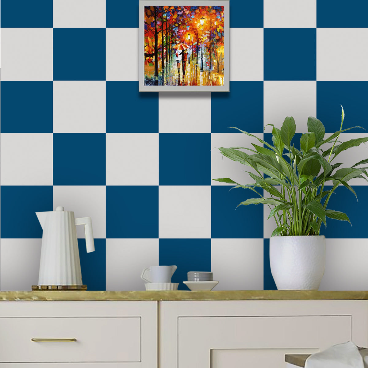 Blue and White Off White Floor Tile Stickers | Antiskid Floor Tile Stickers | Peel and Stick Kitchen Bathroom, Wall, Tile Vinyl Decals