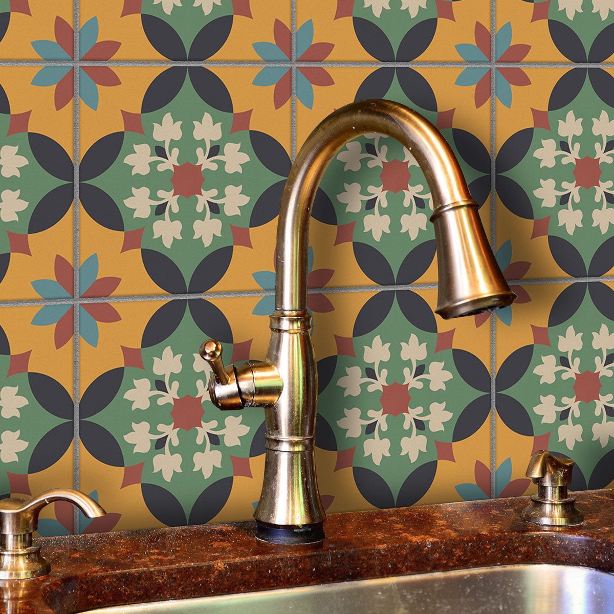 Vintage Old Classic Backsplash Tile Stickers | Peel and Stick Kitchen Bathroom Wall Tile Decals | Antiskid Floor Tile Vinyl