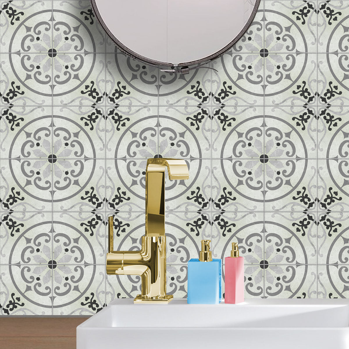 Antique Greystone Floor Tile Stickers | Peel and Stick Removable Tile Decals for Kitchen, Bathroom, Walls & Fireplace | Removable