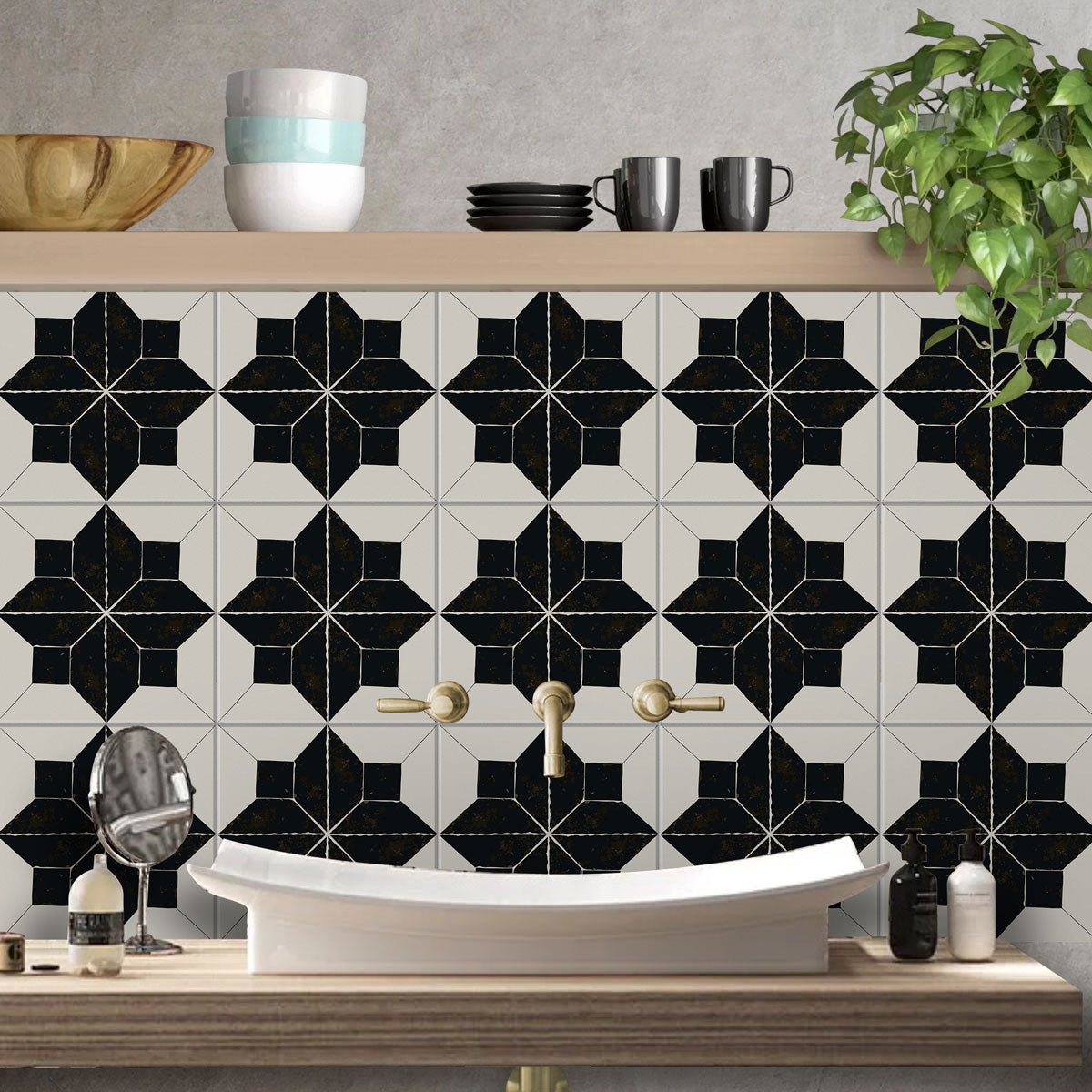 Moroccan Black Petal Tile Sticker | Backsplash Tile Vinyl Decals | Peel and Stick Kitchen, Wall Floor Tile Stickers | FREE SHIPPING!