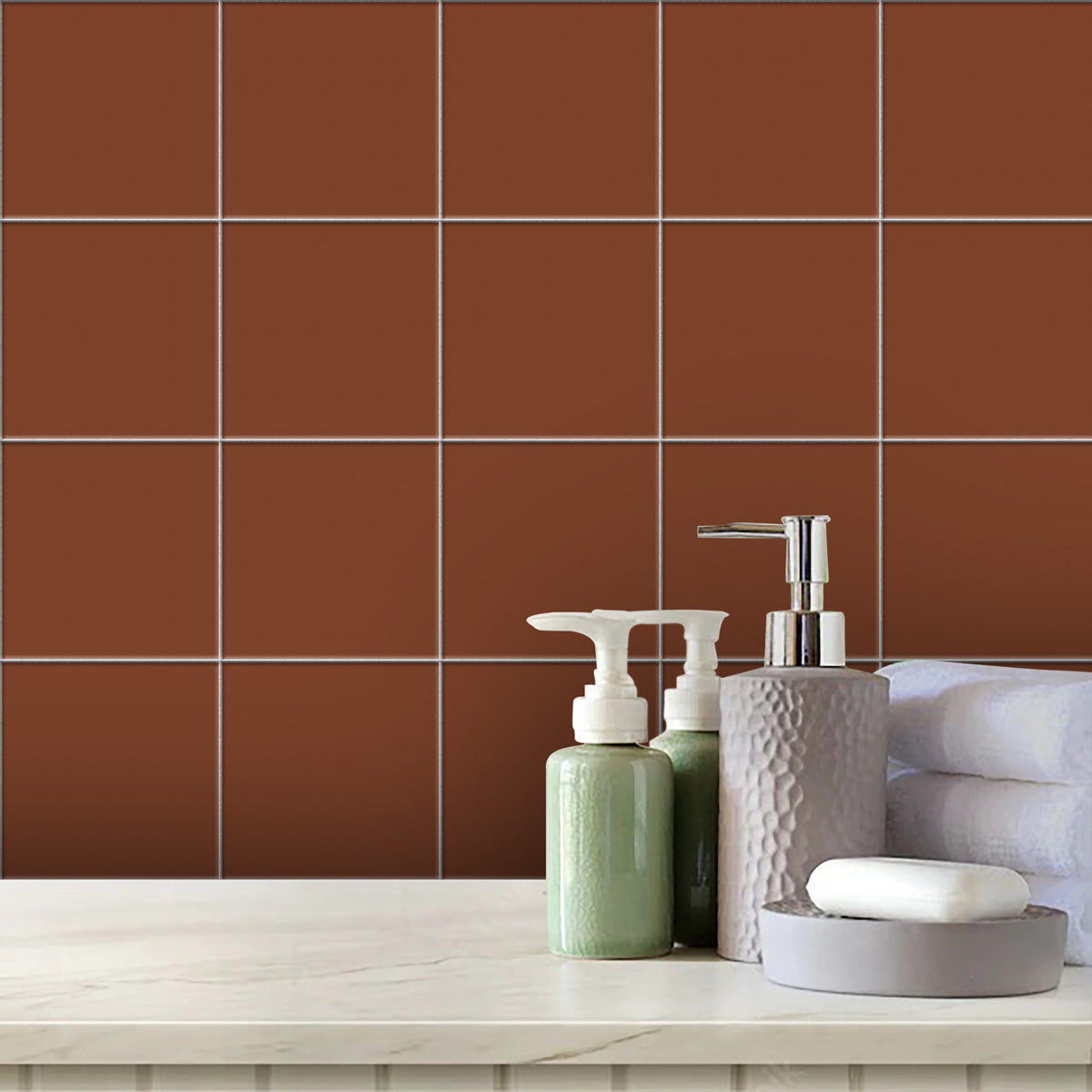 Solid Burnt Cinnamon Tile Stickers | Kitchen, Bathroom, Wall Tile Decal | Antiskid Foor Tile Stickers | Removable | Free Shipping