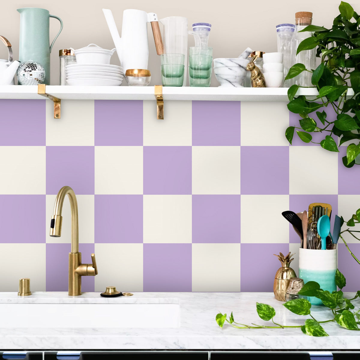 PURPLE and BEIGE Backsplash Tile Stickers | Peel and Stick  Kitchen Wall Bathroom Floor Tile Decals | Removable | Waterproof