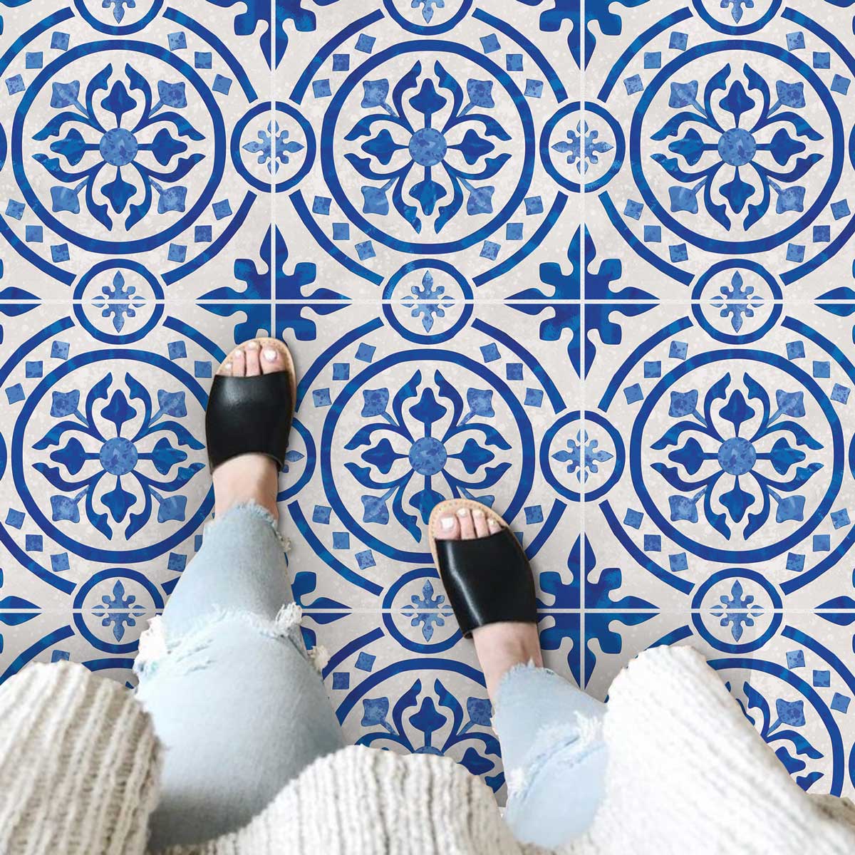 Pearl Sapphire Blue Peel and Stick Tile Stickers | Kitchen, Wall Backsplash Tile Decals | Antiskid Floor Tile Stickers | Removable