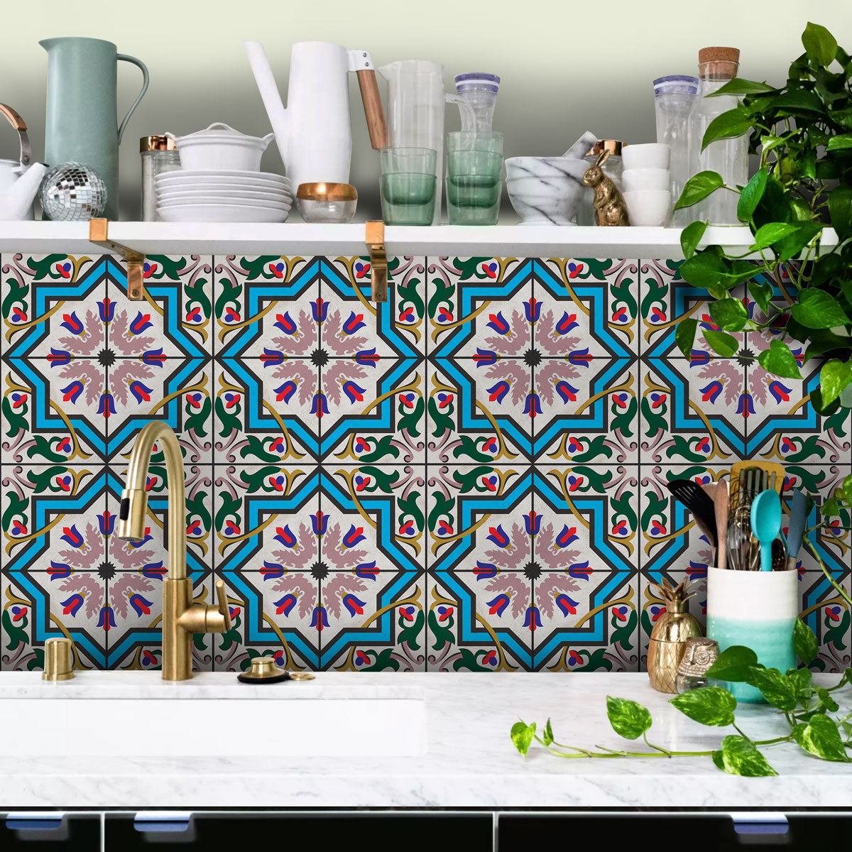 Classic Celestial Tulip Tile Stickers | Hand Crafted Decal | Kitchen Bathroom Wall Floor Tile Stickers | Removable | Free Shipping