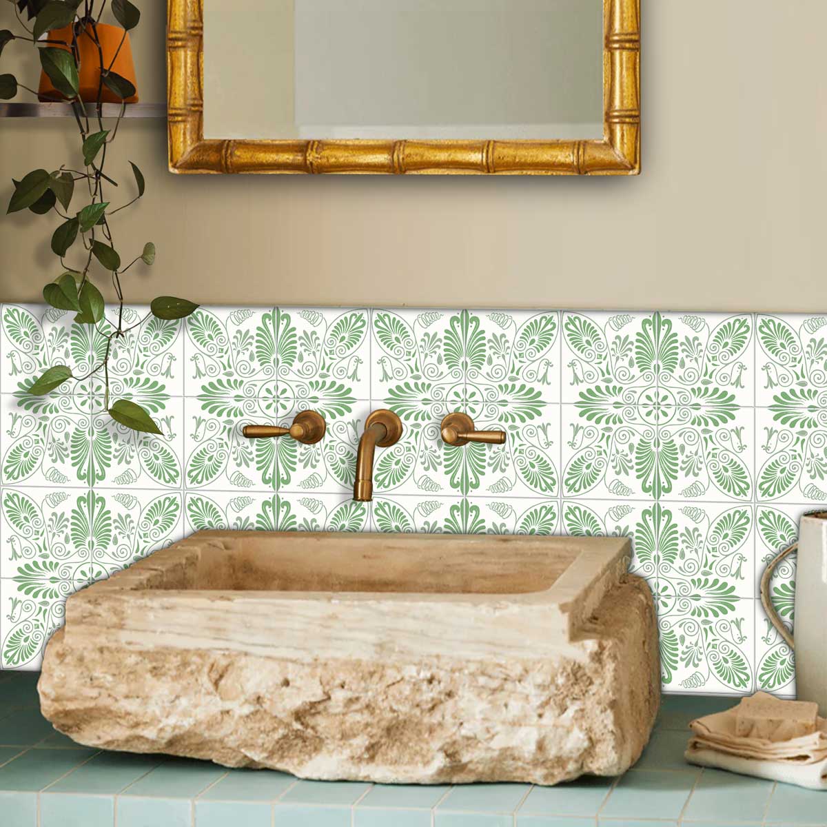 Greek Olive Green Peel and Stick Tile Stickers | Waterproof and Removable | Bathroom, Kitchen Backsplash Tile Decals