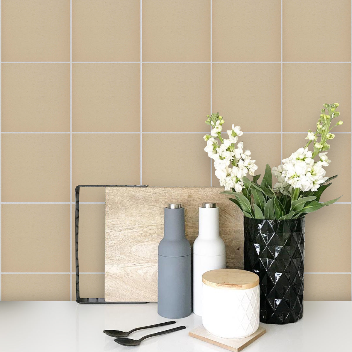 Peel and Stick Beige Texture Tile Stickers | Antiskid Floor Tile Vinyl Decals | Kitchen Bathroom Wall Tile Vinyl | Free Shipping