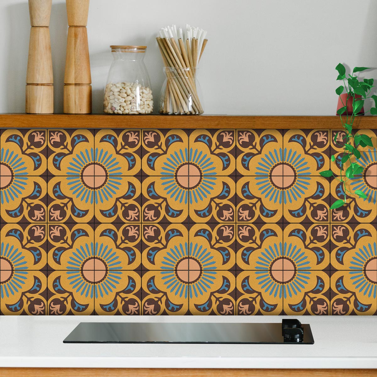 Vintage Flourish Hand Crafted Tile Stickers | Peel and Stick Tile Stickers for Kitchen Bathroom Floor and Wall | Removable
