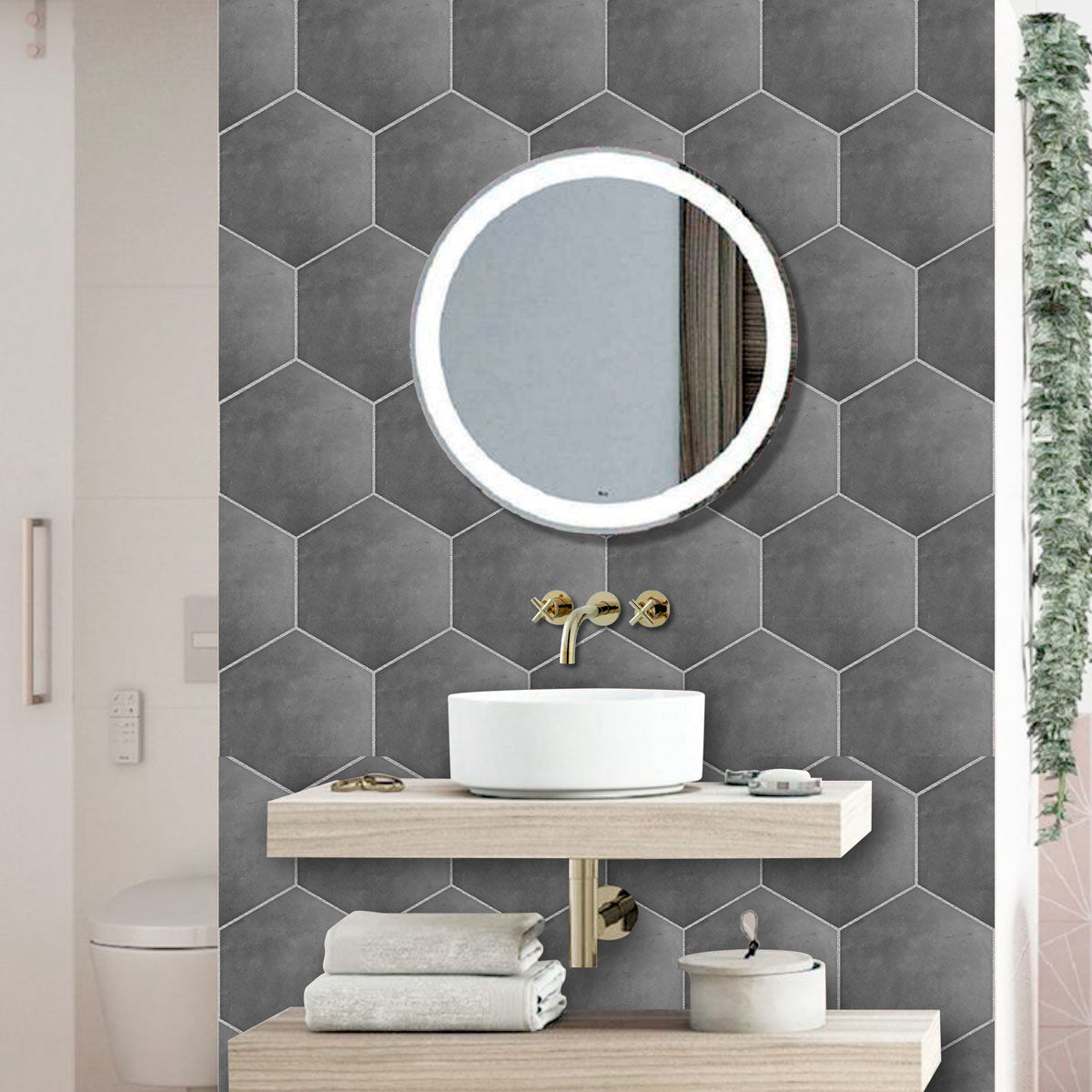 Dark Gray Hexagon Peel and Stick Floor Tile Stickers | Kitchen, Bathroom, Backsplash, Wall Tile Vinyl Decals | Free Shipping