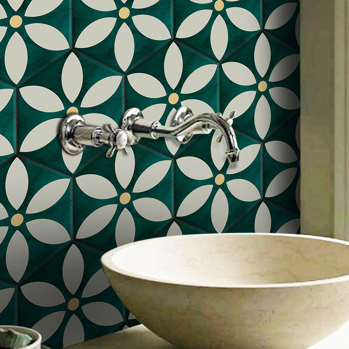 Moss Green Hexagon Peel and Stick Tile Stickers | Kitchen Bathroom Backsplash Tile Decals | Antiskid Floor Tile Stickers