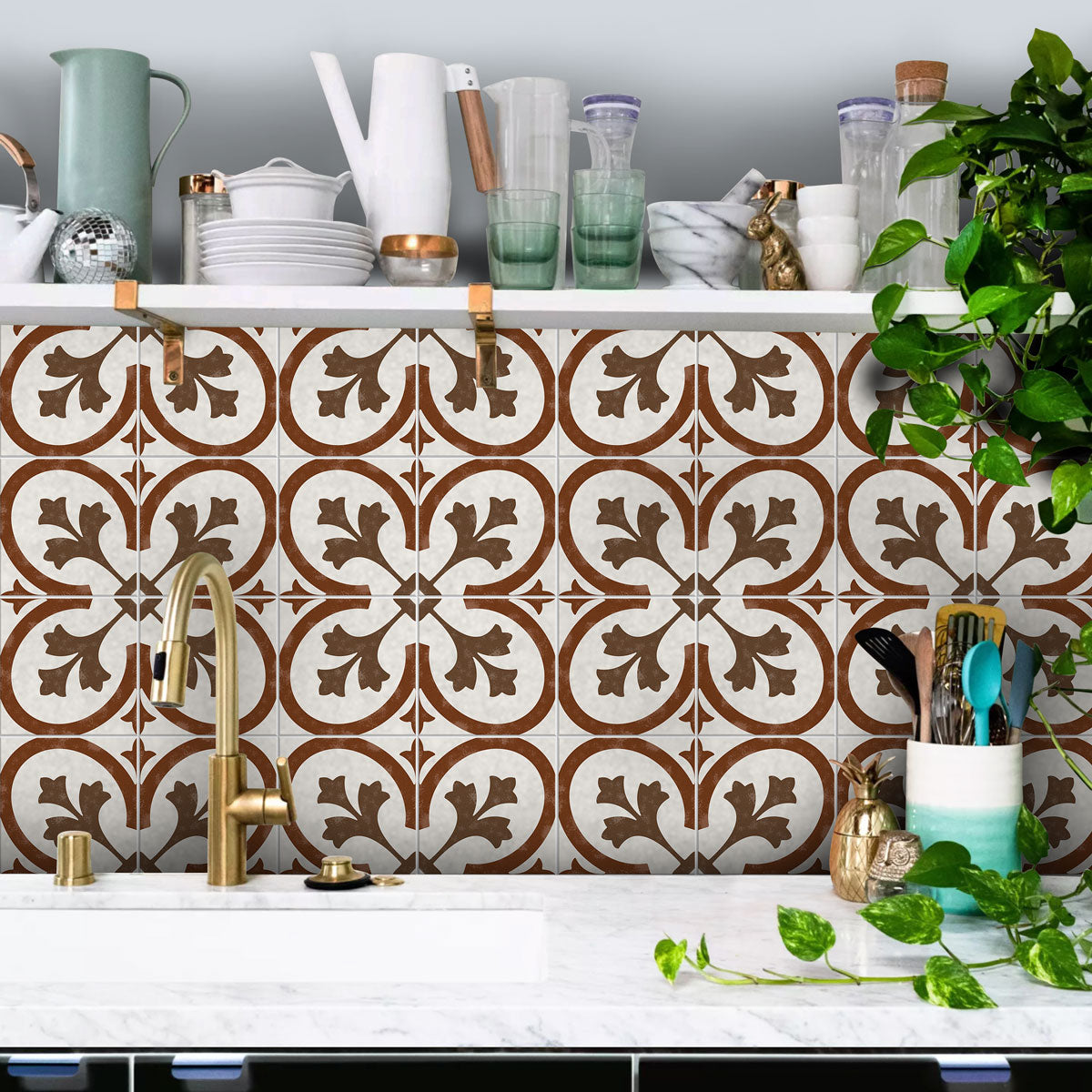 TULIP Red Peel and Stick Floor Tile Decals | Kitchen, Bathroom Wall Backsplash Tile Decals | Antiskid Floor Tile Stickers | Removable