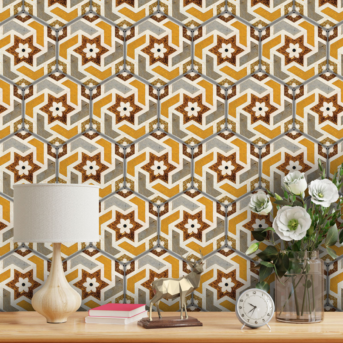 Colorfull Mosaic Star Hexagon Tile Stickers | Peel and Stick Kitchen Bathroom Backsplash Carrelage Vinyl Decals | Removable