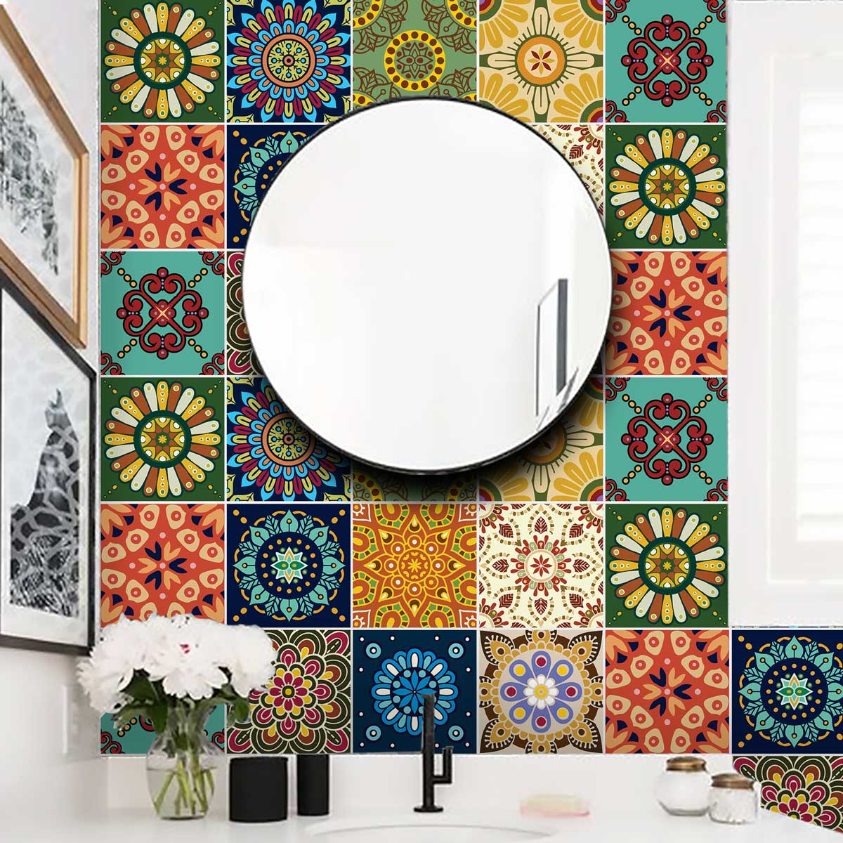 Colorful Mexican Talavera Peel and Stick Tile Stickers | Kitchen Bathroom Wall Backsplash Tile Vinyl | Removable | Free Shipping