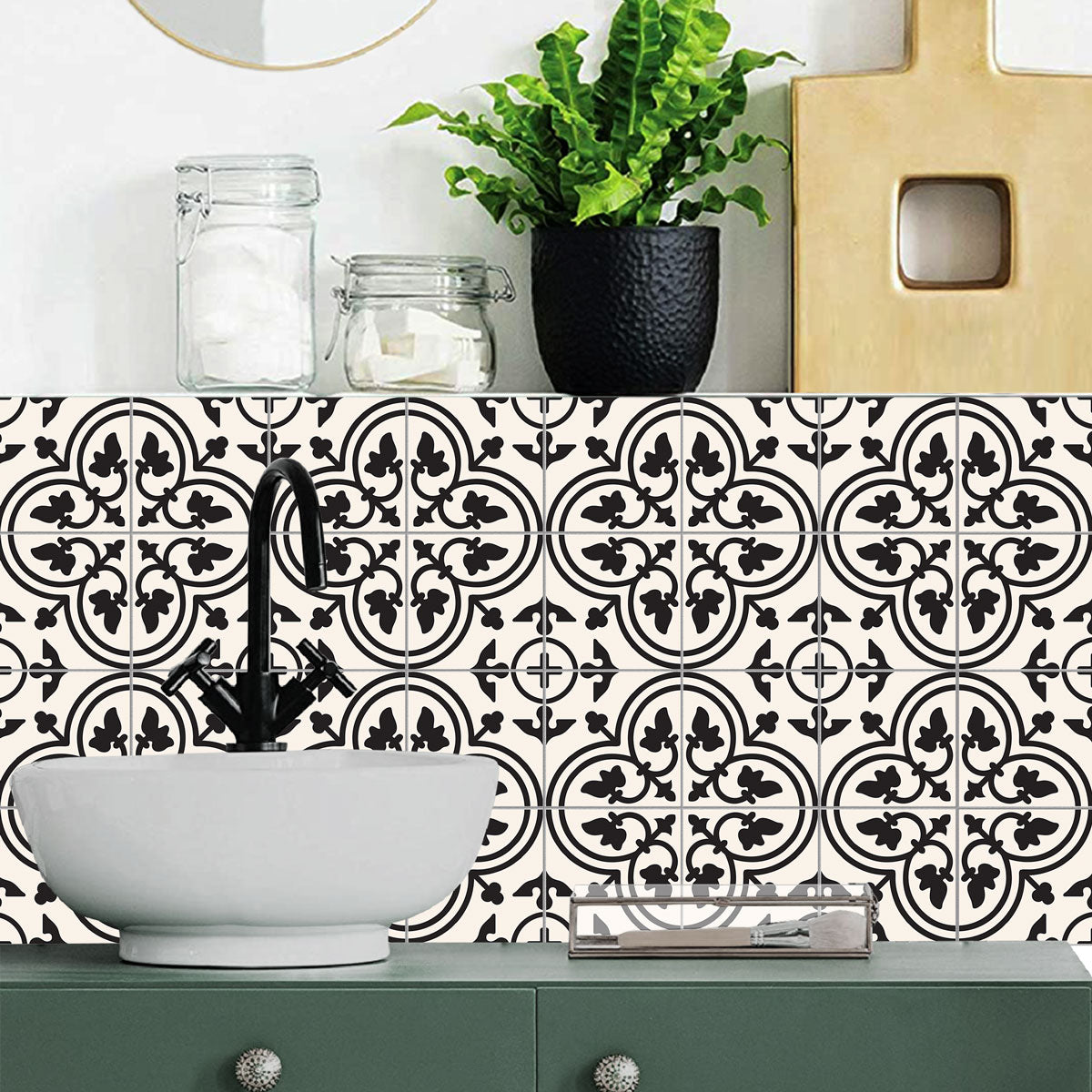 Peel and Stick Black Classic Floor Tiles Stickers | Self Adhesive Kitchen, Wall and Bathroom Tile Stickers | Hand Crafted Decals